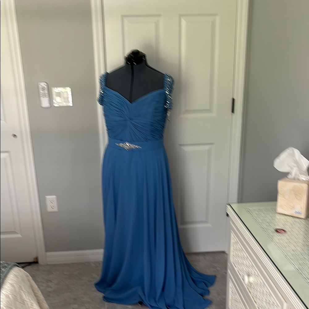 Chic Blue Maxi Dress with Embellished Straps